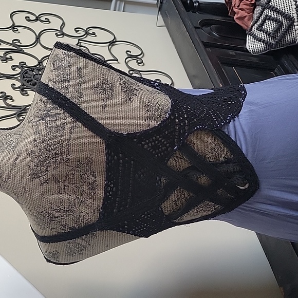 Gorgeous Free People Periwinkle & Black Crochet Maxi Dress S  Strappy Back - Picture 6 of 11